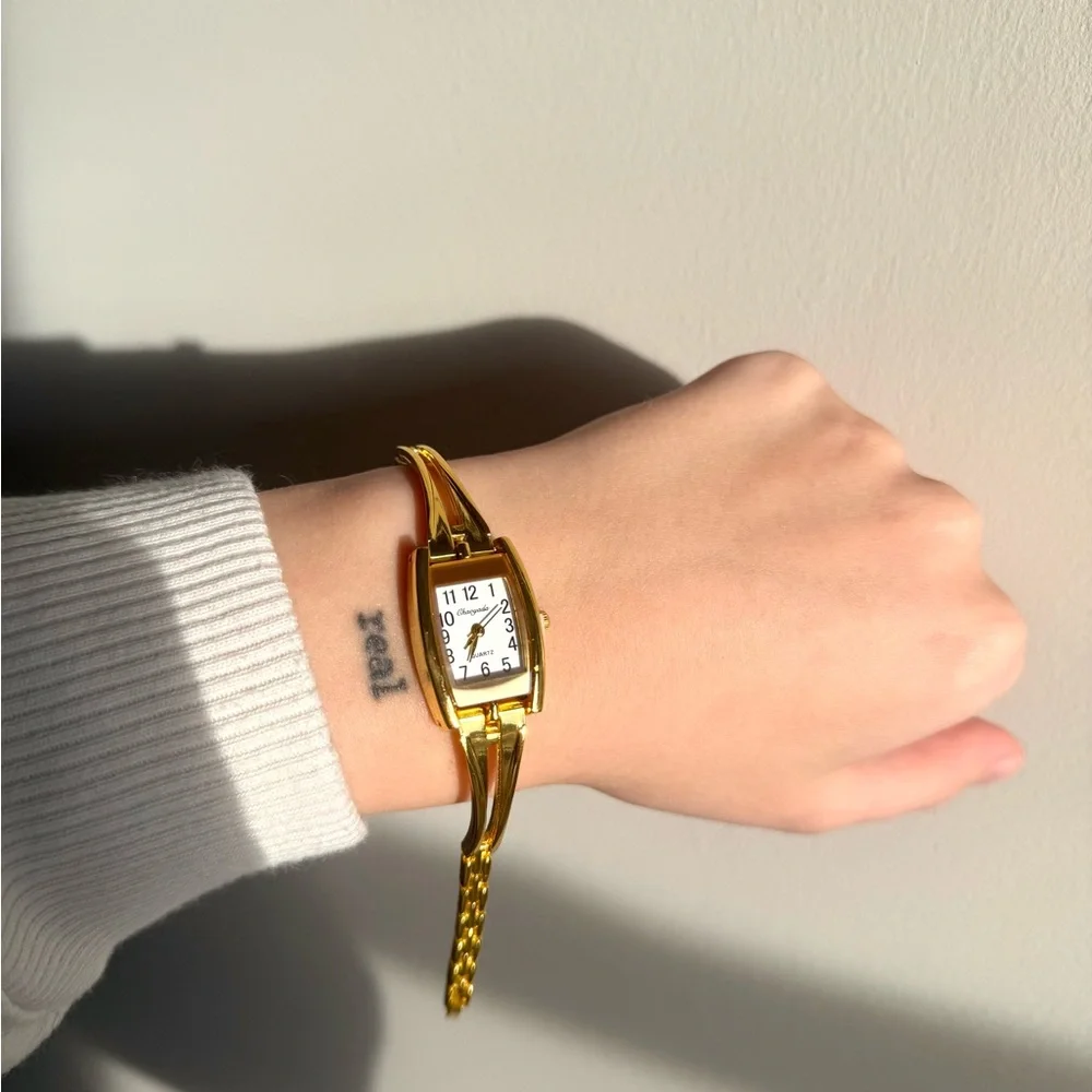 Gold Rectangular Face Chain-Link Watch - Picture 1 of 4